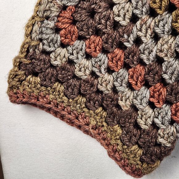 Hand Crochet Granny Square Cardigan Womens L/XL Multicolor Earth Tones Boho EUC - Picture 6 of 12